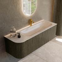 Badmeubel Mondiaz Kurve-Dlux | 135 cm | Meubelkleur Shadow | Wastafelkleur Meli | Solid surface | Wasbak rechter zijde spoelbak | 1 kraangat