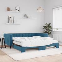 Slaapbank onderschuifbed en matrassen 100x200 cm fluweel blauw