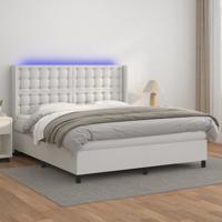 Boxspring met matras en LED kunstleer wit 160x200 cm
