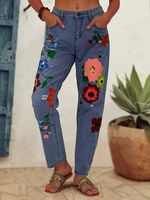 All Season Denim Floral Casual Jeans - thumbnail