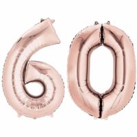 60 jaar verjaardag - Folie ballon cijfers - rose goud - 88 cm - versiering