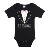 Baby rompertje - smoking/pak - zwart - roze strik - cadeau romper - kraamcadeau - thumbnail