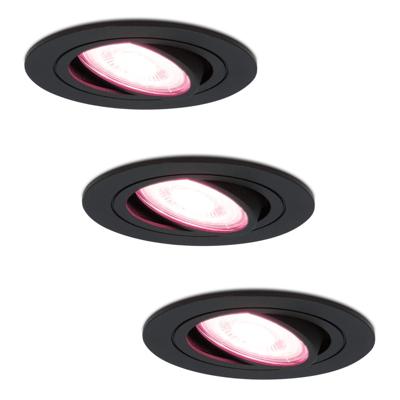 Set van 3 Miro smart inbouwspots - Wifi + Bluetooth - RGBWW - GU10 - Kantelbaar - Google Home, Amazon Alexa en Siri - IP20 voor binnen - Zwart - Plafondspots