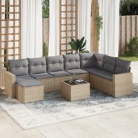 9-delige Loungeset met kussens poly rattan beige