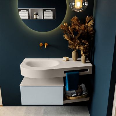 MONDIAZ RIVA 100cm badmeubel onderkast / planchet kleur Clay met 1 lade. Wastafel DULCET links 0 kraangaten kleur Linen. MONDIAZ RIVA 100cm badmeubel onderkast / planchet kleur Clay met 1 lade. Wastafel DULCET links 0 kraangaten kleur Linen.