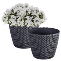 Plantenpot/bloempot Splofy - 2x - antraciet - kunststof - D19 x H16 cm - binnen/buiten