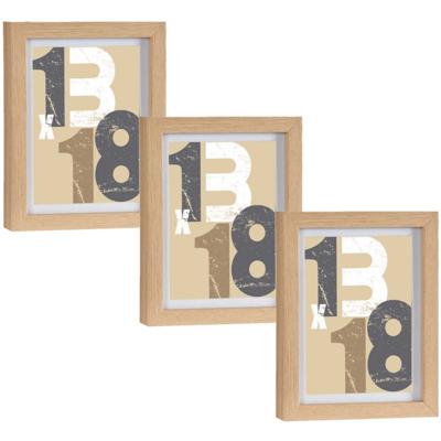 3x stuks houten fotolijst - bruin - 15 x 20 cm - fotolijstje - met passe-partout - decoratie