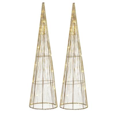 Mica Decorations LED kegel - 2x - kerstboom lamp - goud - polyester/metaal - H60 cm