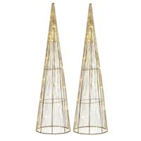 Mica Decorations LED kegel - 2x - kerstboom lamp - goud - polyester/metaal - H60 cm