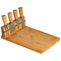 Bamboe houten kaasplank met messen set - 20 x 30 x 8 cm - Serveerplank - Kaasplateau