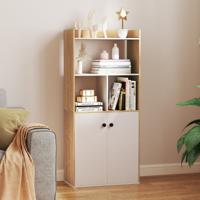 Boekenkast met Dubbeldeurskast 3-niveau Hoge Plank Vrijstaand Opbergmeubel voor Woonkamer Studeerkamer Keuken 60 x 30 x133 cm