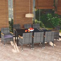 9-delige Tuinset met kussens poly rattan grijs