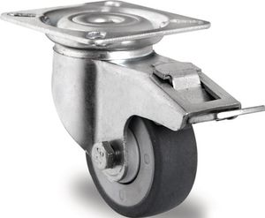 Promat Zwenkwiel met totale rem van | Wiel-Ø 100 mm | draagvermogen 100 kg | mit bevestigingsplaat kogellager | rubber grijs - 3000276019 3000276019