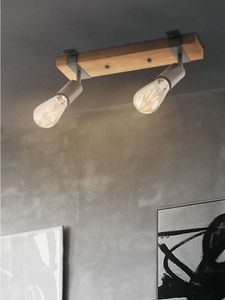 Light depot - plafondlamp Denton 2L - hout / burned metal - Outlet