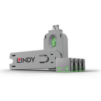 Lindy 40451 poortblokker Poortblokker + sleutel USB Type-A Groen Acrylonitrielbutadieenstyreen (ABS) 5 stuk(s)