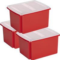 Sunware set van 3x opslagboxen kunststof 32 liter rood 45 x 36 x 24 cm met deksel - thumbnail