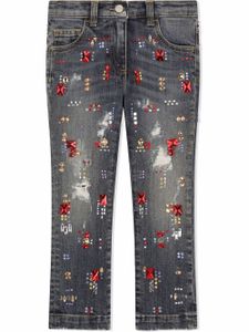 Dolce & Gabbana Kids jean droit à ornements en cristal - Bleu