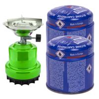 Vakantie kook set - camping kookstel 1 pit - incl. 2x gas navulling - priktank - 190 gram