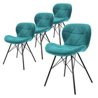 ML-Design Set van 4 eetkamerstoelen met rugleuning, turquoise, keukenstoel met fluwelen bekleding, gestoffeerde stoel