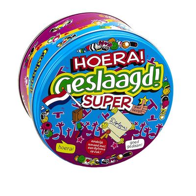 Geslaagd snoeptrommel/bewaarblik kado 14 x 7,5 cm Geslaagd snoeptrommel/bewaarblik kado 14 x 7,5 cm