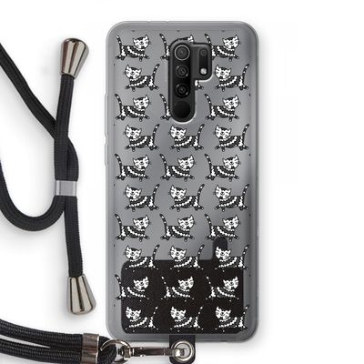 Zwarte poes: Xiaomi Redmi 9 Transparant Hoesje met koord
