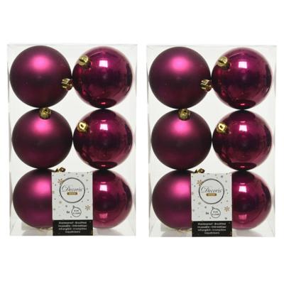 Decoris Kerstballen - 12x st - framboos roze - D8 cm - kunststof - kerstversiering