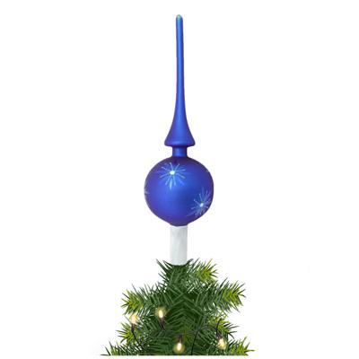 Kerst piek - 1x - blauw - 28 cm - glas - gedecoreerd - kerstboompiek - kerstboom topper
