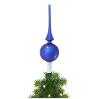 Kerst piek - 1x - blauw - 28 cm - glas - gedecoreerd - kerstboompiek - kerstboom topper