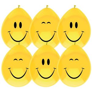 Ballonnen Verjaardag Smiley - geel - 12x stuks - 29 cm