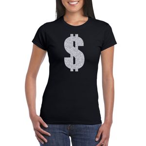 Zilveren dollar / Gangster verkleed t-shirt / kleding zwart dames