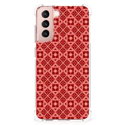 Samsung Galaxy S21 FE Doorzichtige Silicone Hoesje Batik Rood Samsung Galaxy S21 FE Doorzichtige Silicone Hoesje Batik Rood