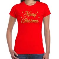 Foute Kersttrui t-shirt - Merry Christmas - goud / glitter - rood - dames - kerstkleding