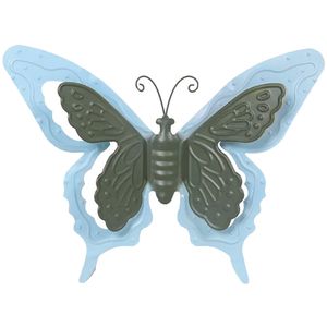 Mega Collections tuin/schutting decoratie vlinder - metaal - blauw - 17 x 13 cm - Tuinbeelden
