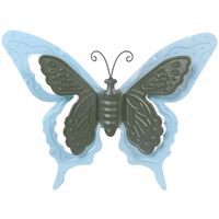 Mega Collections tuin/schutting decoratie vlinder - metaal - blauw - 17 x 13 cm - Tuinbeelden - thumbnail
