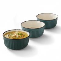 Soepkom Striped - 6x - blauw - 14 x 7 cm - keramiek - kommetjes - 500 ml