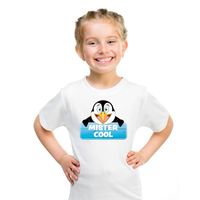T-shirt wit voor kinderen met Mister Cool de pinguin XL (158-164)  -