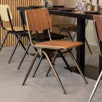 LABEL51 Eetkamerstoel Solid - Walnoot - Hout - Goud Metalen Frame