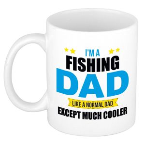 Fishing dad mok / beker wit 300 ml - Cadeau mokken - Papa/ Vaderdag - feest mokken