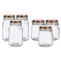 Set van 6x stuks luxe keuken voorraadpotten met klepdeksel koper 1000 ml en 1500 ml