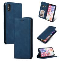 Retro huid voelen Business magnetische horizontale Flip lederen case voor iPhone XS Max (marineblauw)
