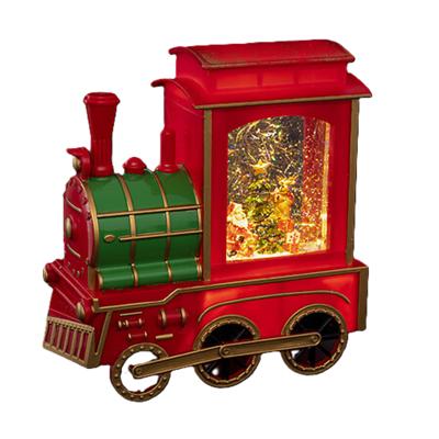 Snowglobe glitter trein - 21 cm - met LED verlichting - warm wit - kersttrein lantaarn