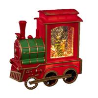Snowglobe glitter trein - 21 cm - met LED verlichting - warm wit - kersttrein lantaarn