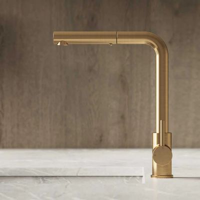 Hotbath Keukenmengkraan Fellow Draaibaar Uittrekbare Uitloop 32.4 cm Geborsteld Messing PVD