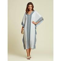 Satijnen geometrische kaftan midi-jurk met v-hals en halve mouwen