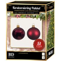 Donkerrode kerstballen pakket 51-delig voor 120 cm boom   -