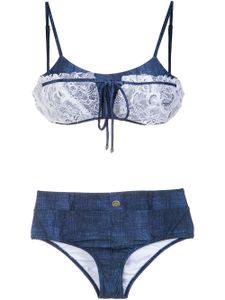 Amir Slama lace applique denim bikini set - Bleu