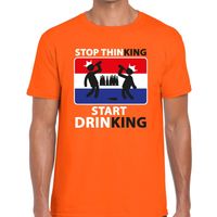 Oranje Stop thinking start drinking t-shirt heren