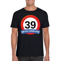 39 jaar and still looking good - t-shirt verkeersbord print - zwart - heren - verjaardag
