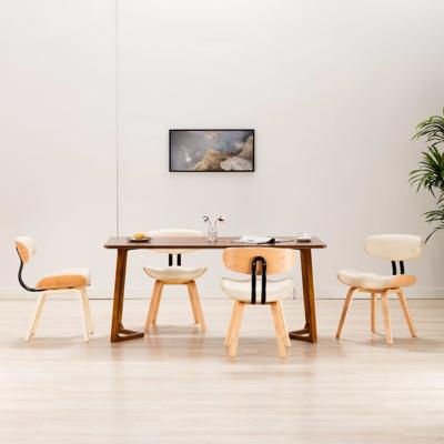 Eetkamerstoelen 4 st gebogen hout en kunstleer crèmekleurig