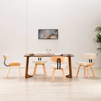 Eetkamerstoelen 4 st gebogen hout en kunstleer crèmekleurig